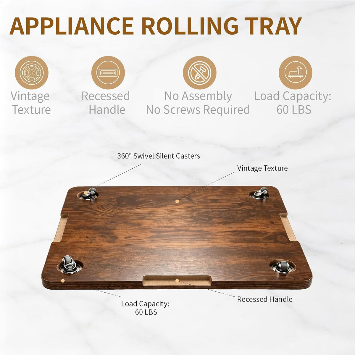 Appliance Slider 360° Rolling Tray for Coffee Maker,Wood Coffee Maker Mat