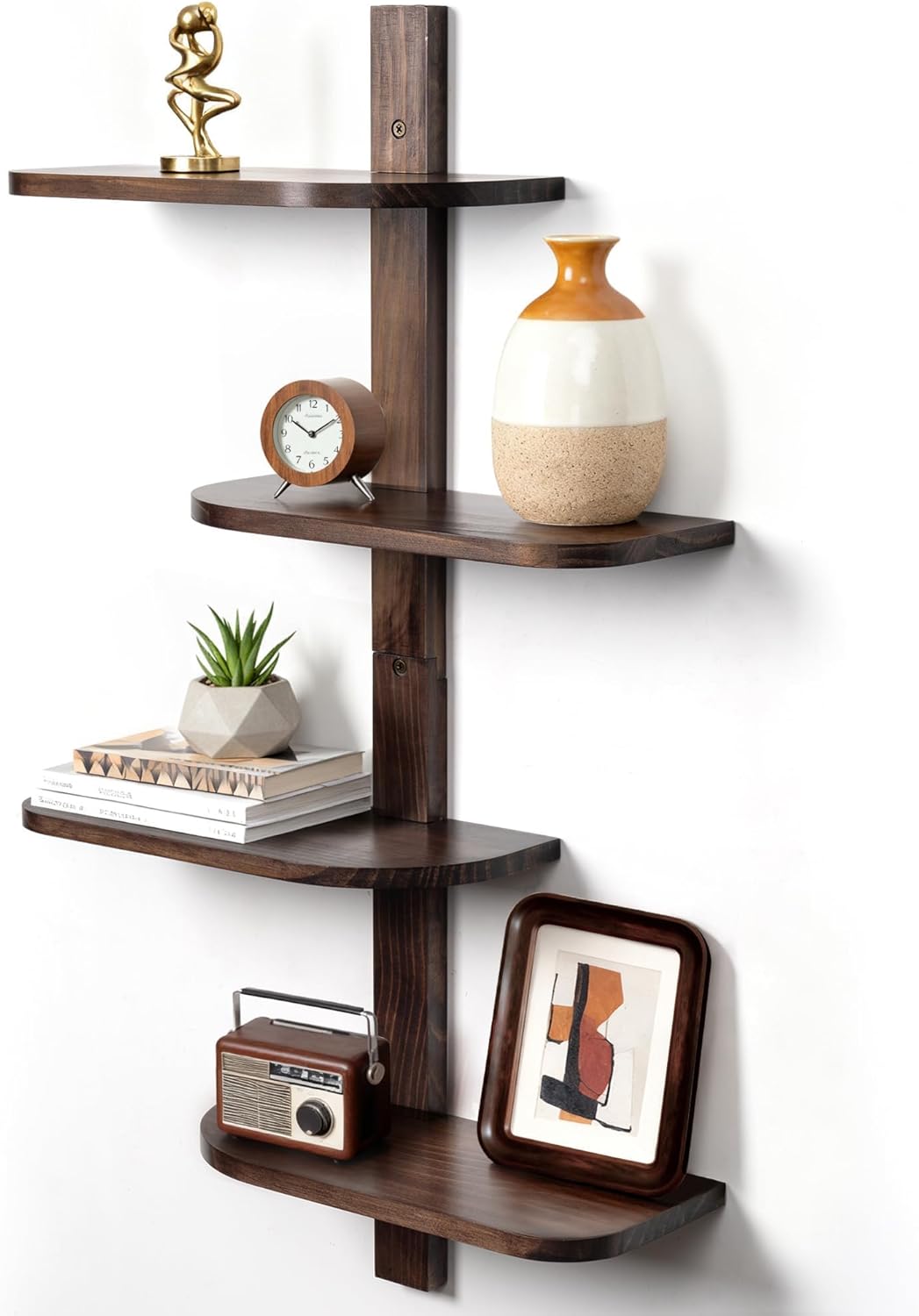 Afuly Walnut Floating Shelves for Wall, Mid Century Modern Decor Shelf Unit
