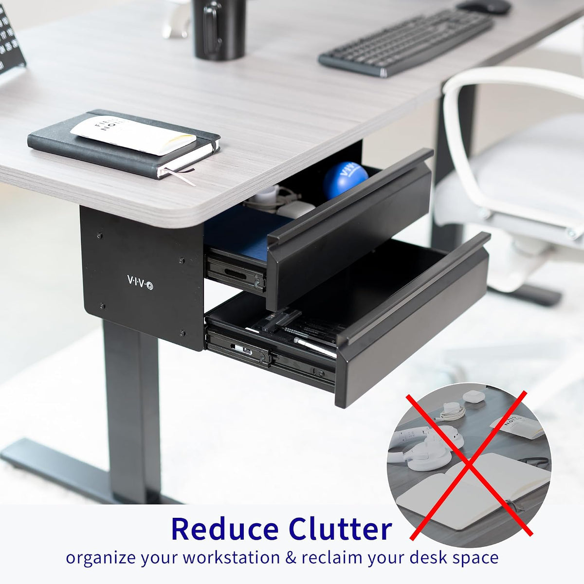 VIVO Black 16 in Slide Out Dual Tier Desk Drawer, DESK-DR02