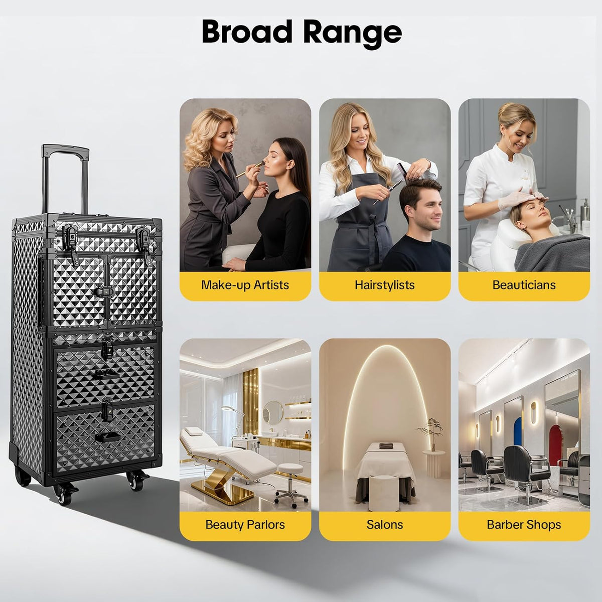 Rolling Makeup Train Case with Dual Password Locks, Aluminum Cosmetic Trolley...