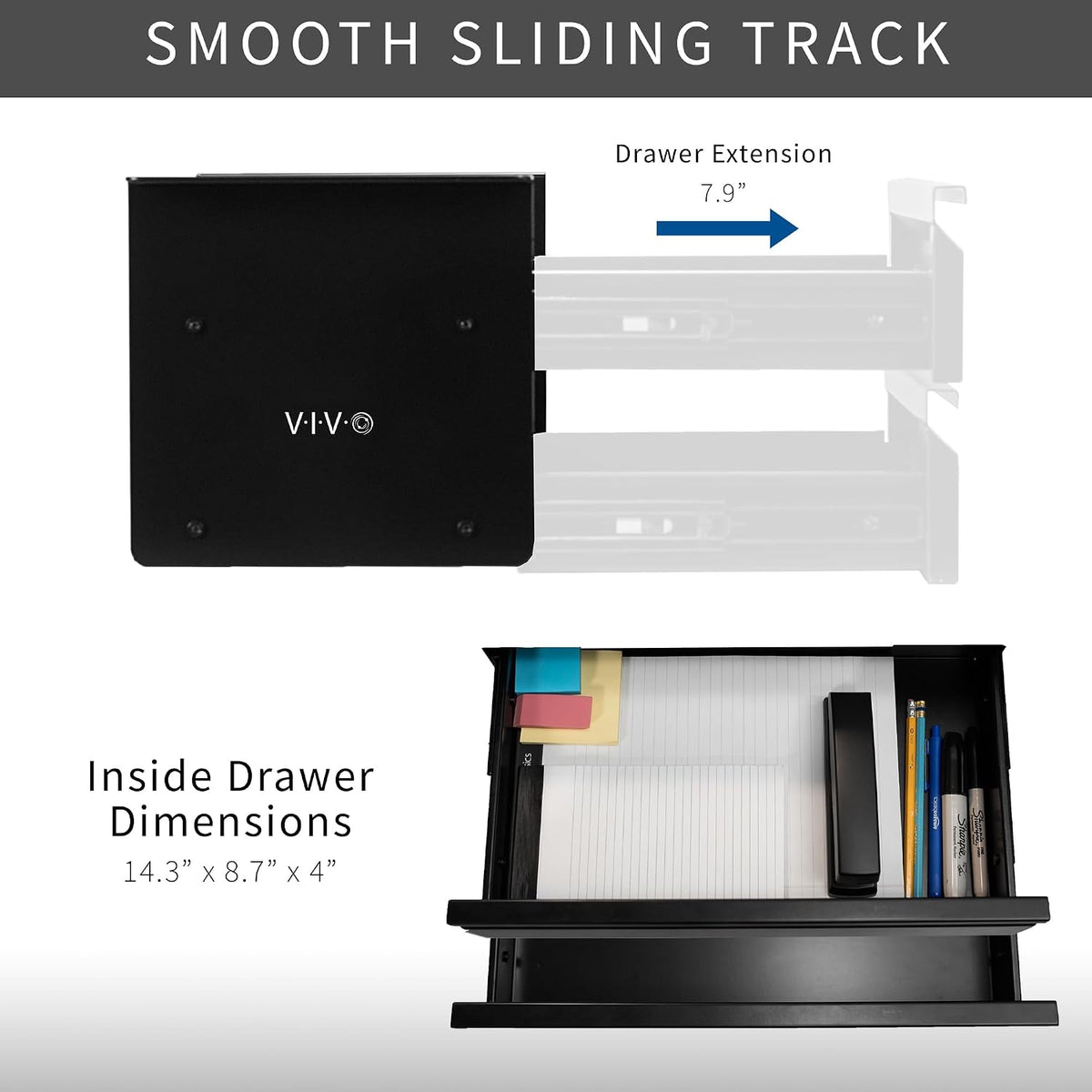 VIVO Black 16 in Slide Out Dual Tier Desk Drawer, DESK-DR02