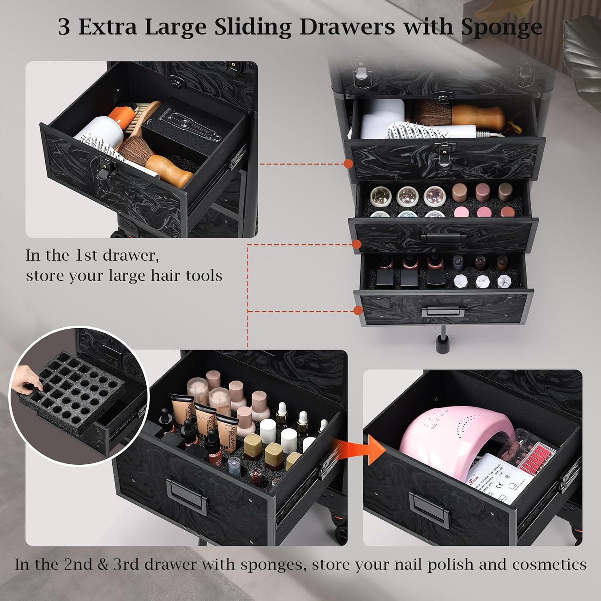 Stagiant Rolling Makeup Case with Drawers Cosmetology Case on Wheels 4 IN 1 M...