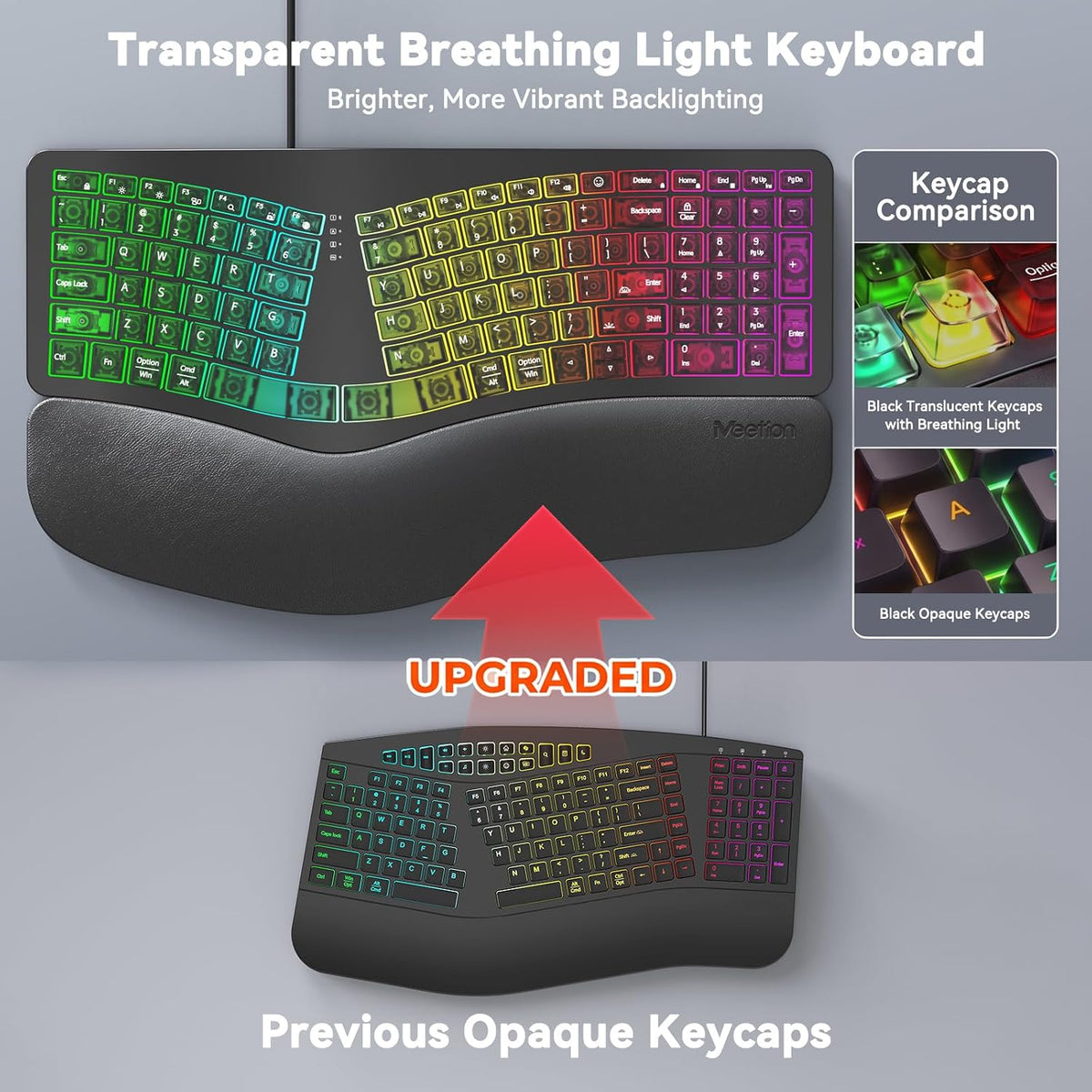 MEETION Wired Ergonomic Keyboard with Backlit Keys and Wrist Rest, Black