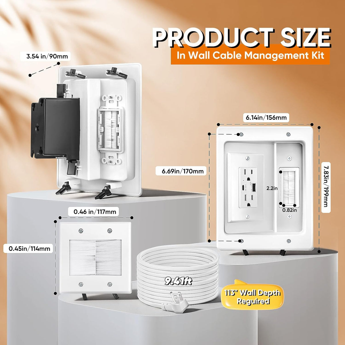 in Wall TV Cable Management Kit, Recessed Outlet Cable Hider for Wall Mount