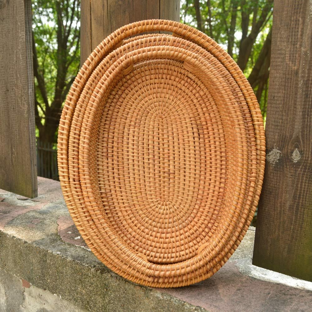 3 Pack Handmade Oval Woven Basket Tray, 15 Inch Rattan Storage Baskets with H...