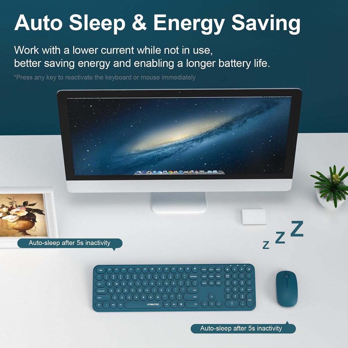 Wireless Keyboard and Mouse Combo, XTREMTEC 2.4GHz Full Size Ultra Slim Blue ...