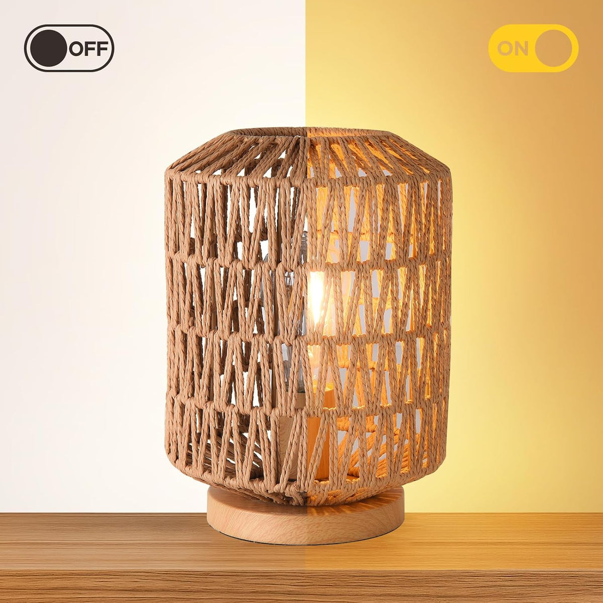 Farmhouse Rattan Table Lamp, Rattan Wicker Table Lamp Metal Base, Handmade Bo...