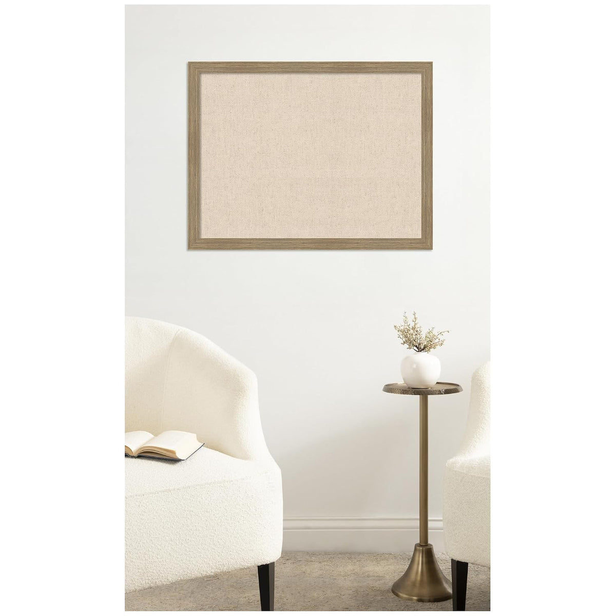 Kate and Laurel Framed Fabric Pinboard 26 x 20, Neutral Weave Printed Linen C...