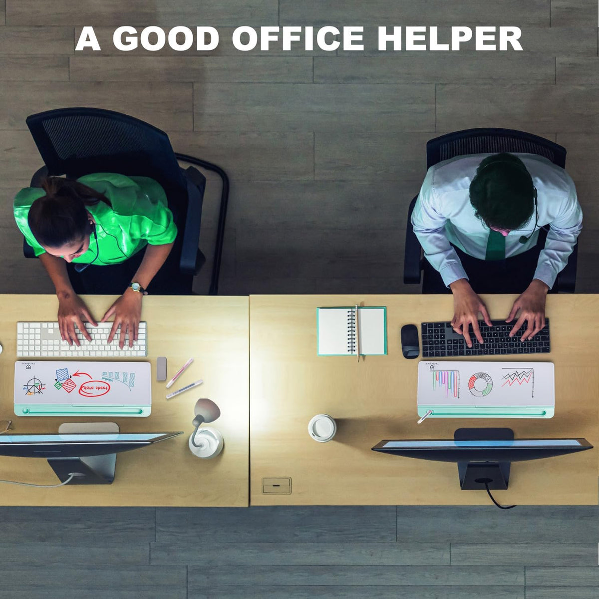TSJ OFFICE Desktop Whiteboard Dry-Erase-Board - Computer Keyboard Stand White...