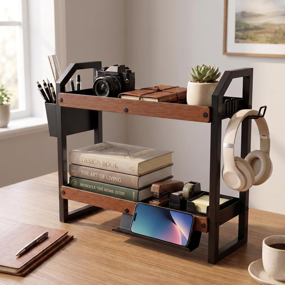 Desk Shelf Organizer, Shelf for Top of Desk, Office Desktop Storage Rack