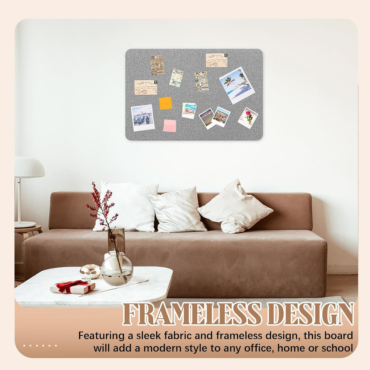 Hahafelt Linen Fabric Bulletin Board Pinboard, 36"x24", Grey