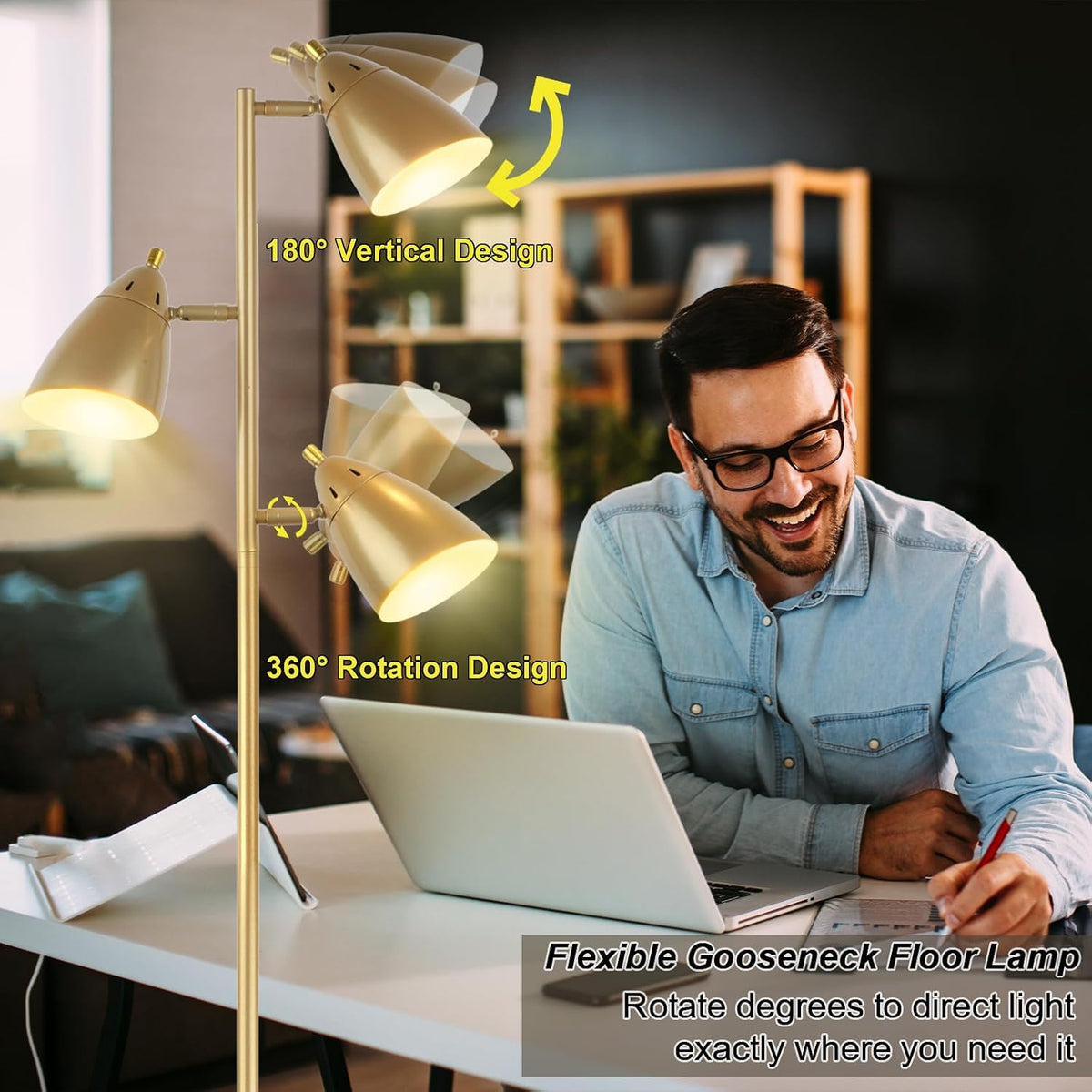 LALISU Tree Floor Lamp for Living Room, Industrial 3-Light Standing Lamp