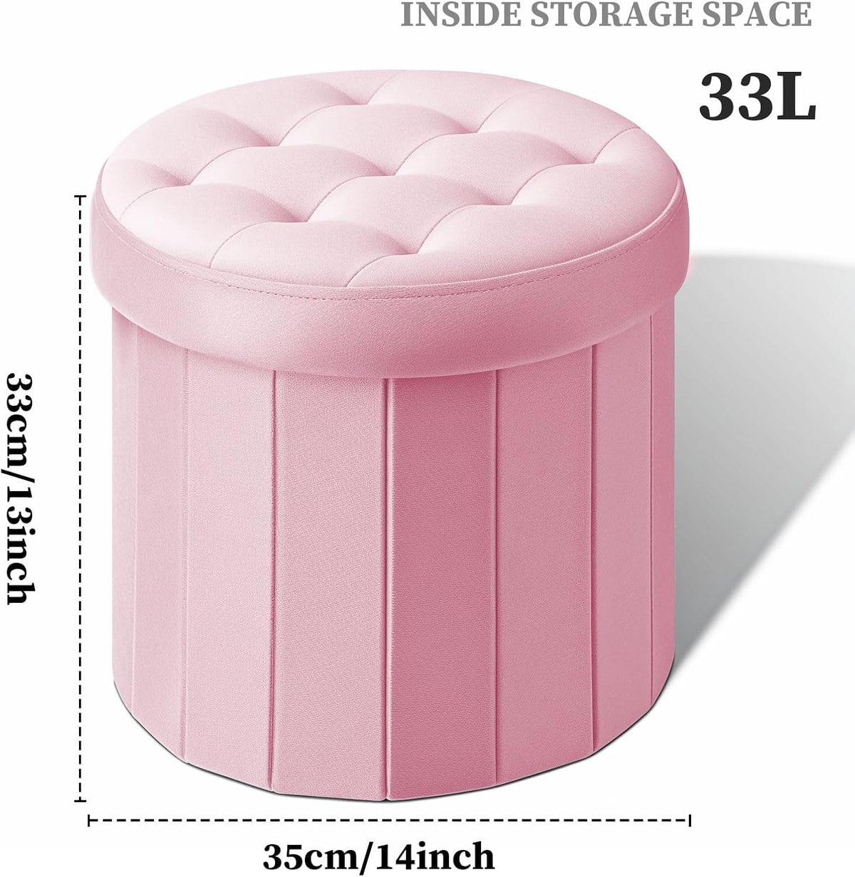 Bsketa Round Storage Ottoman, 14" Folding Velvet Foot Stool,Pink 2 Pack