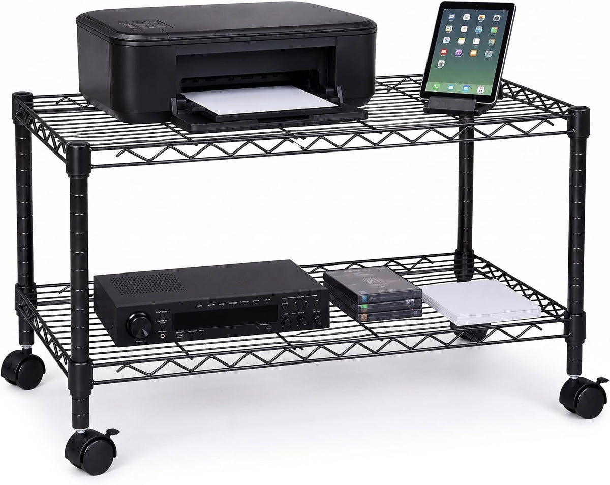 2-Tier Media Shelf Organizer with Adjustable Shelves with 125-lb Capacity Per...
