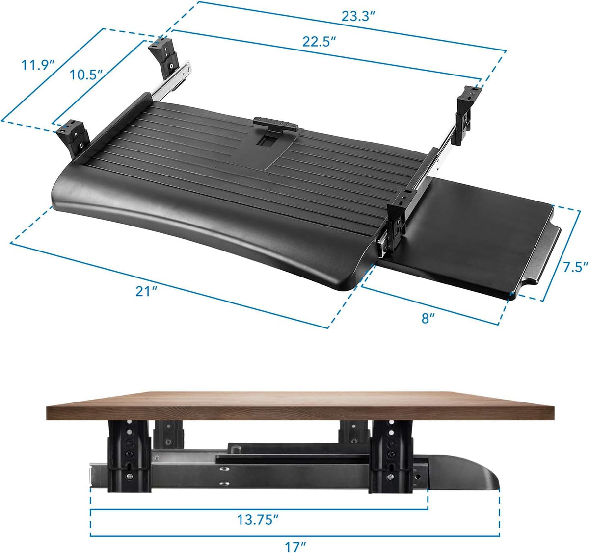 Mount-It! Under Desk Keyboard Drawer with Wrist Rest, Ball-Bearing Slide