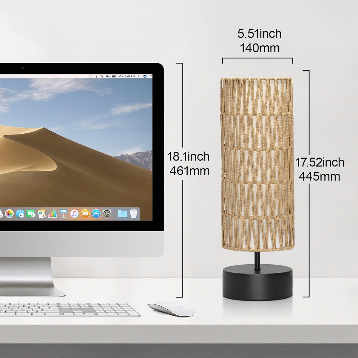 Rattan Table Lamp, Touch Control Bedside Table Lamp with Black Base, 3 Way Di...