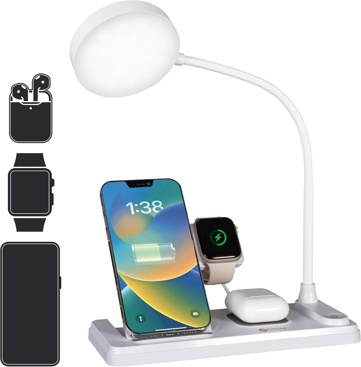 OttLite LED Table Lamp with Wireless Charging, White