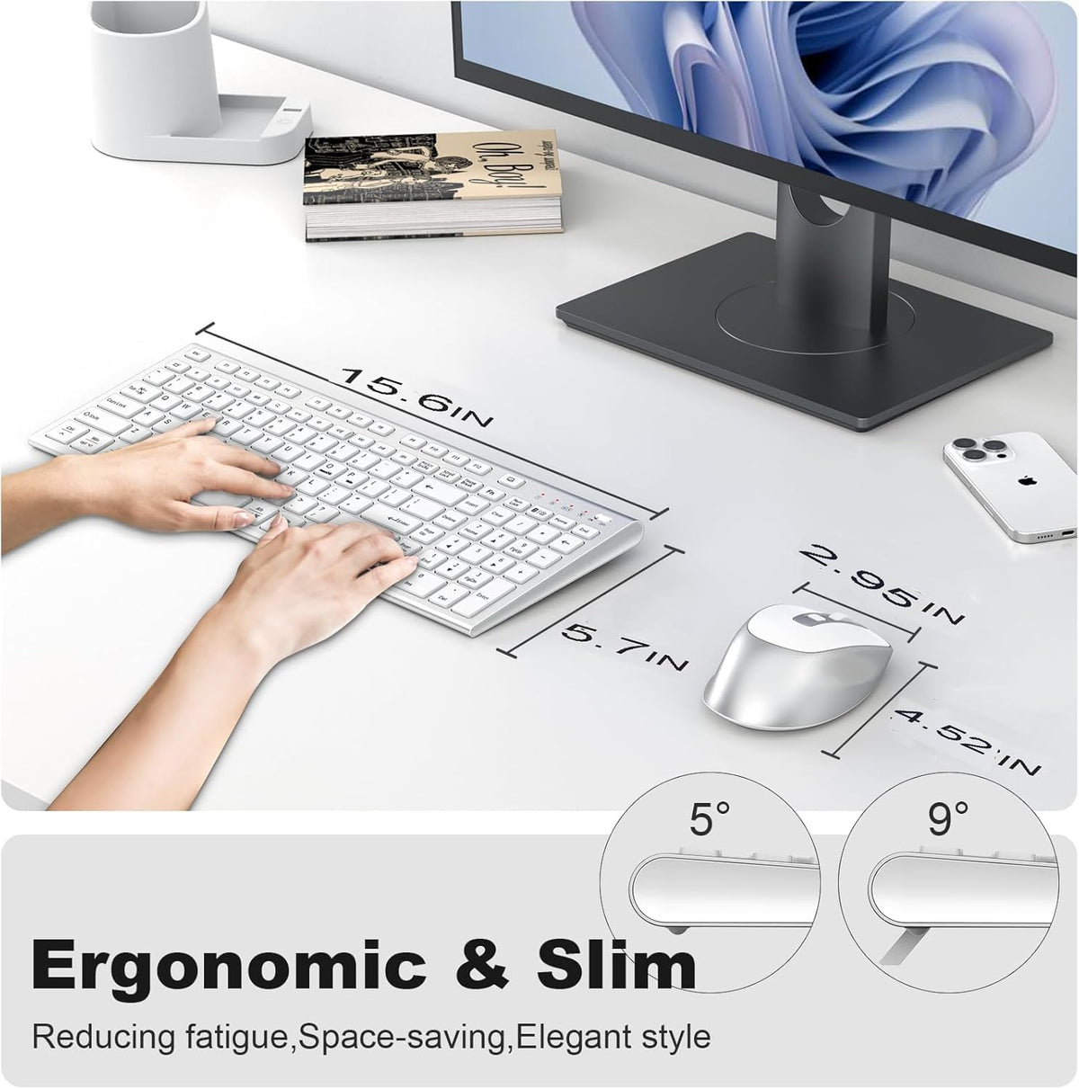 FENIFOX Rechargeable Wireless Keyboard and Mouse, with Number Pad Silver
