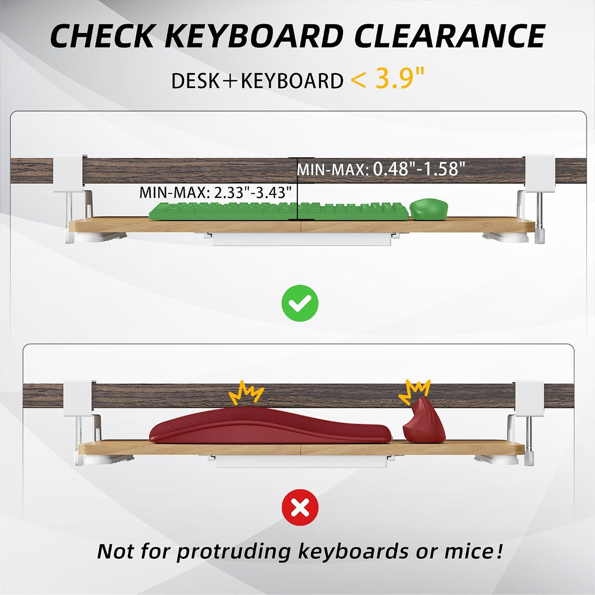 ETHU Under Desk Keyboard Tray with C-Clamp, 26.77x11.81, Oak