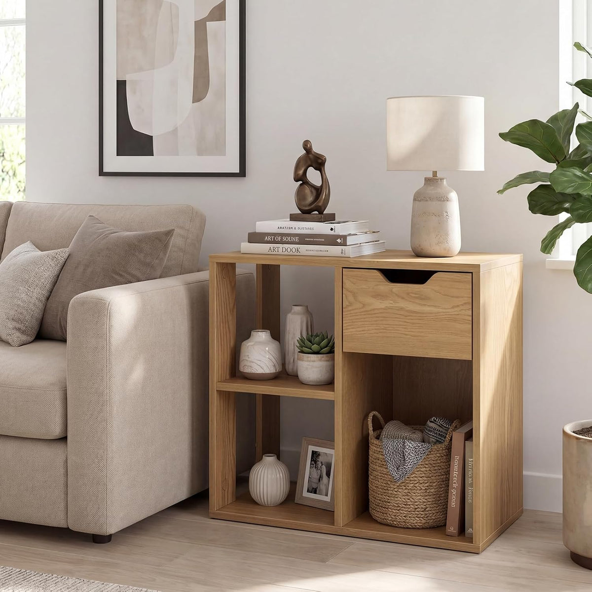 GIANTEX 3 Cube Bookcase with Drawer, 2 Tier Bookshelf for Small Space, Modern...