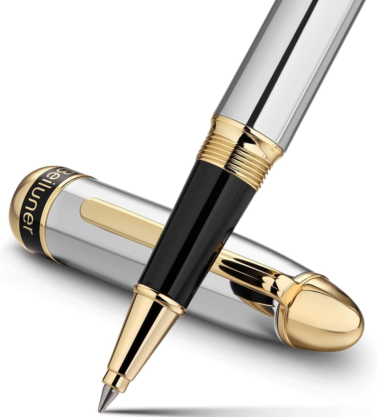 BEILUNER 315 Luxury Rollerball Pen, with 24K Gold Finish-Silver Chrome