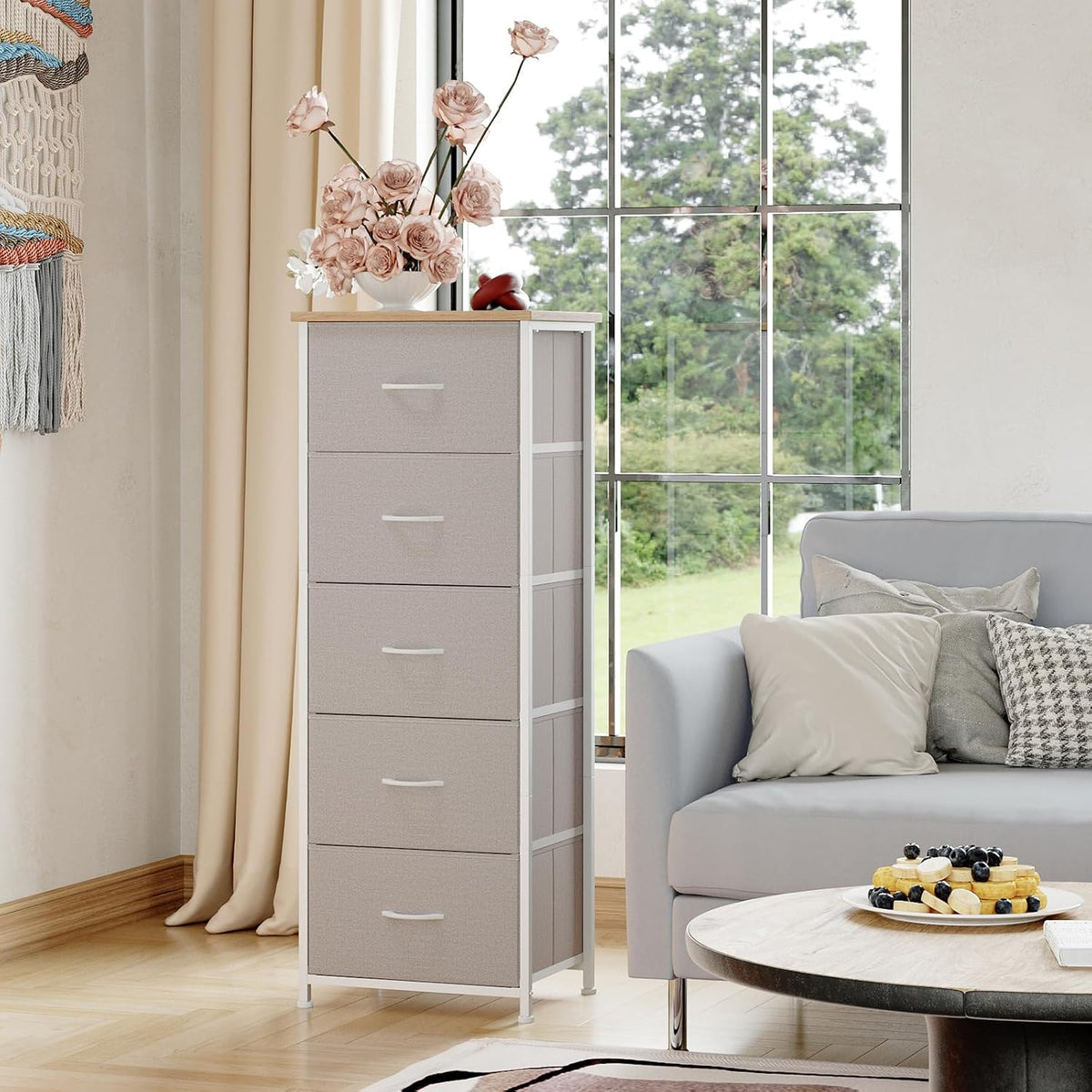 Somdot Tall Dresser for Bedroom, 5 Drawer Storage Cabinet, Ash Grey