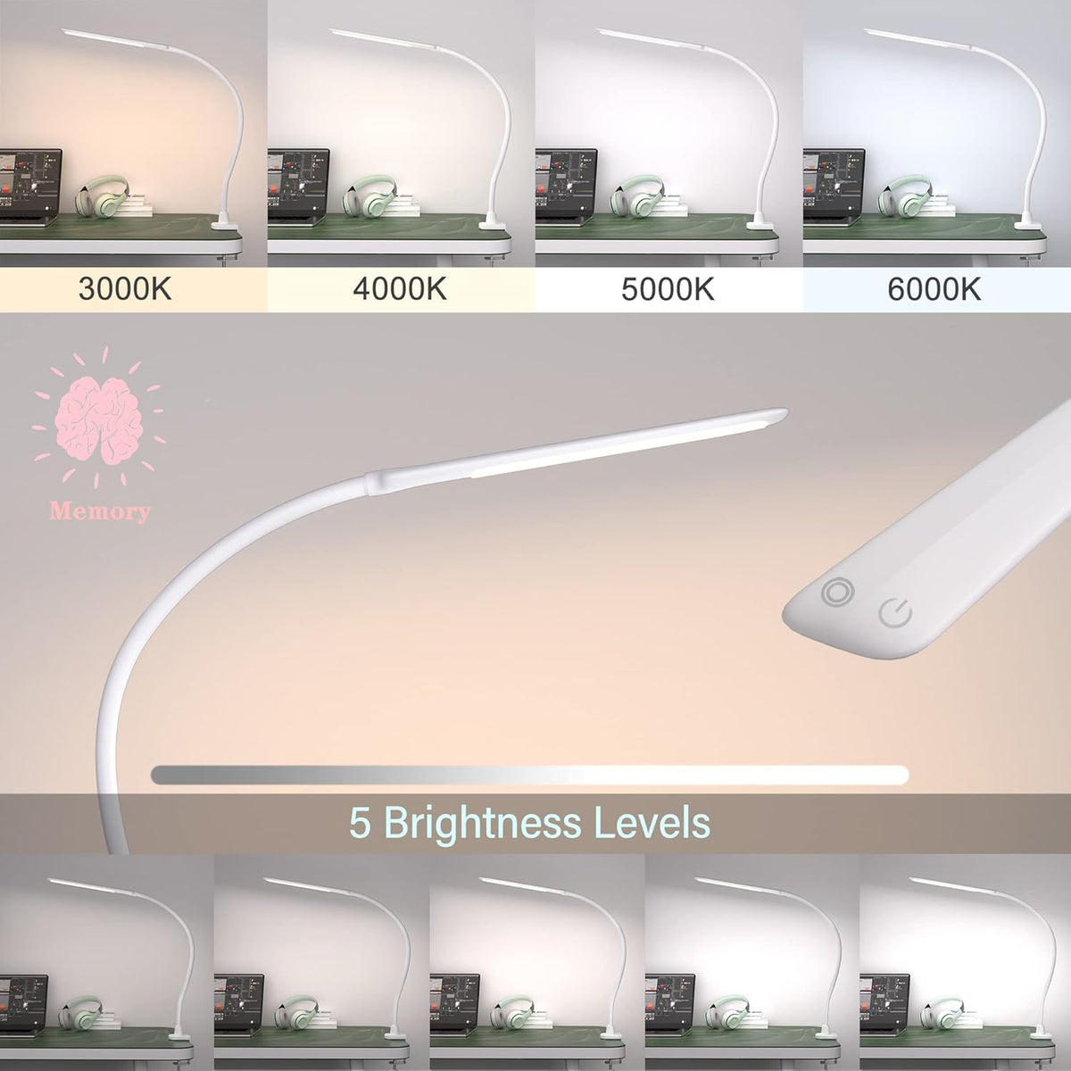 LED Desk Lamp With Clamp, 10W Gooseneck Lamps Touch Control,Swing Arm Clamp L...