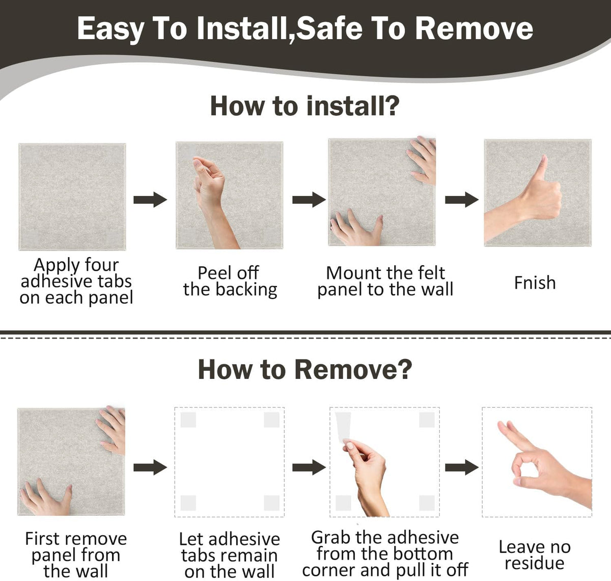 Felt Wall Tiles Bulletin Board with Removable Adhesive, 47"x35" Bei...
