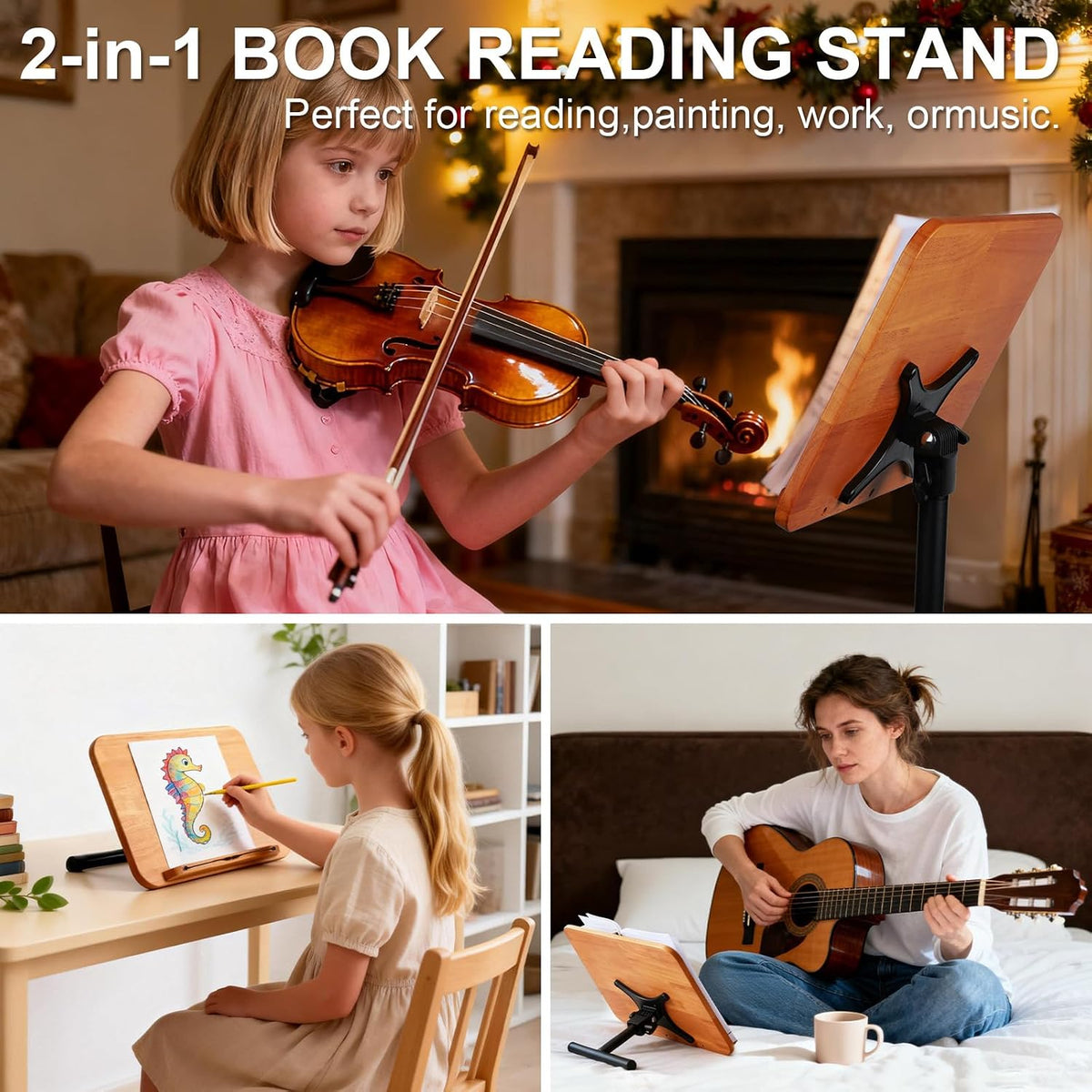2 in 1 Dual-use Music Stand & Desktop Book Stand, Adjustable Height 16.5&...