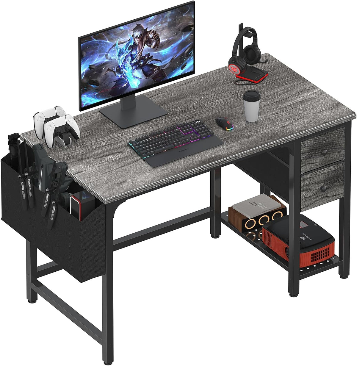 Lufeiya Computer Desk with Fabric Drawers, 40 Inch Gaming Desk for Small Spac...