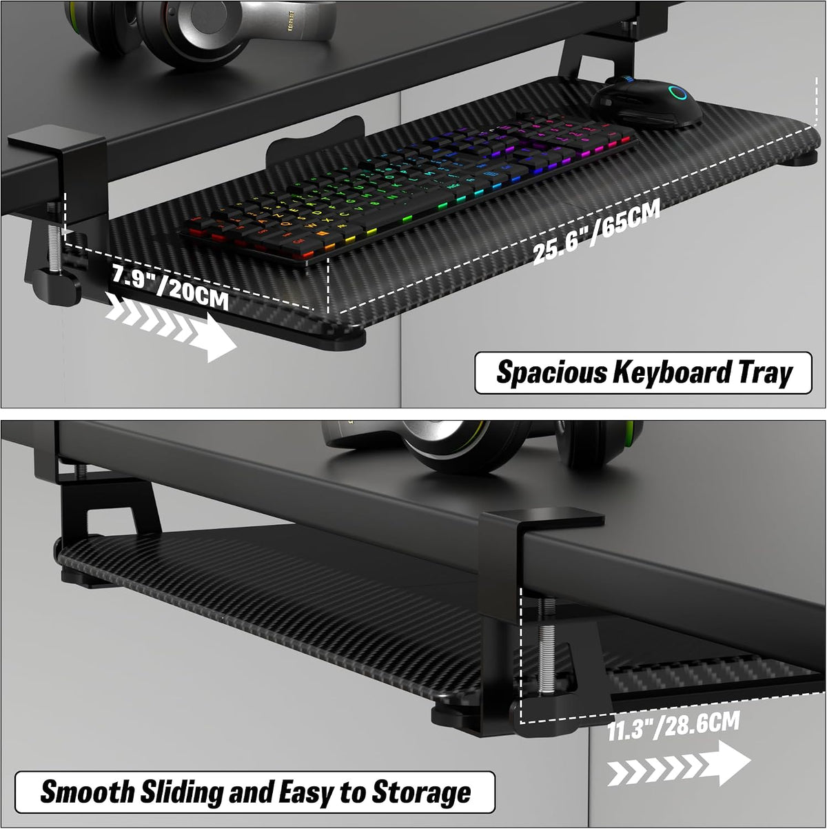 Under Desk Keyboard Tray, Slide-Out Keyboard Drawer with C-Clamp 25.6"x1...