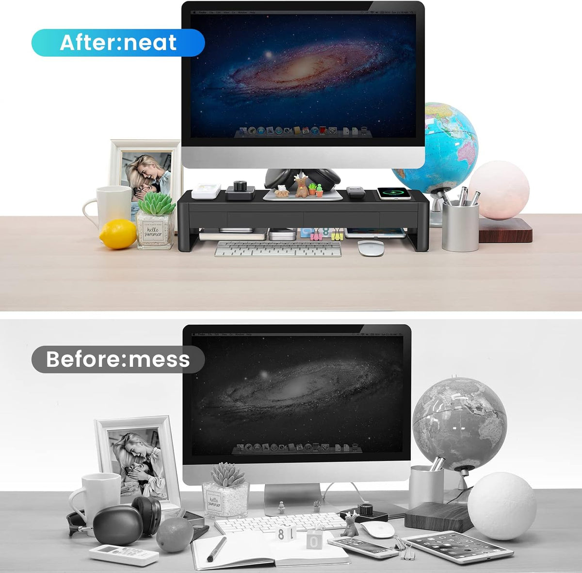 meatanty 3 In 1 Monitor Stand Riser with 2 Drawers,1 Wireless Charging Module...