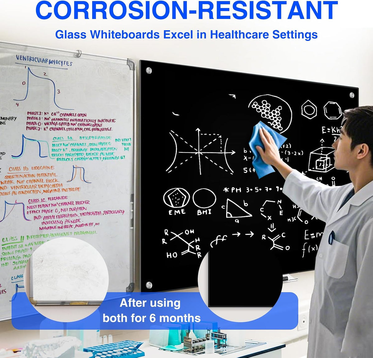 Maxtek Black Magnetic Glass Whiteboard 72 x 48in, Frameless Dry Erase Board