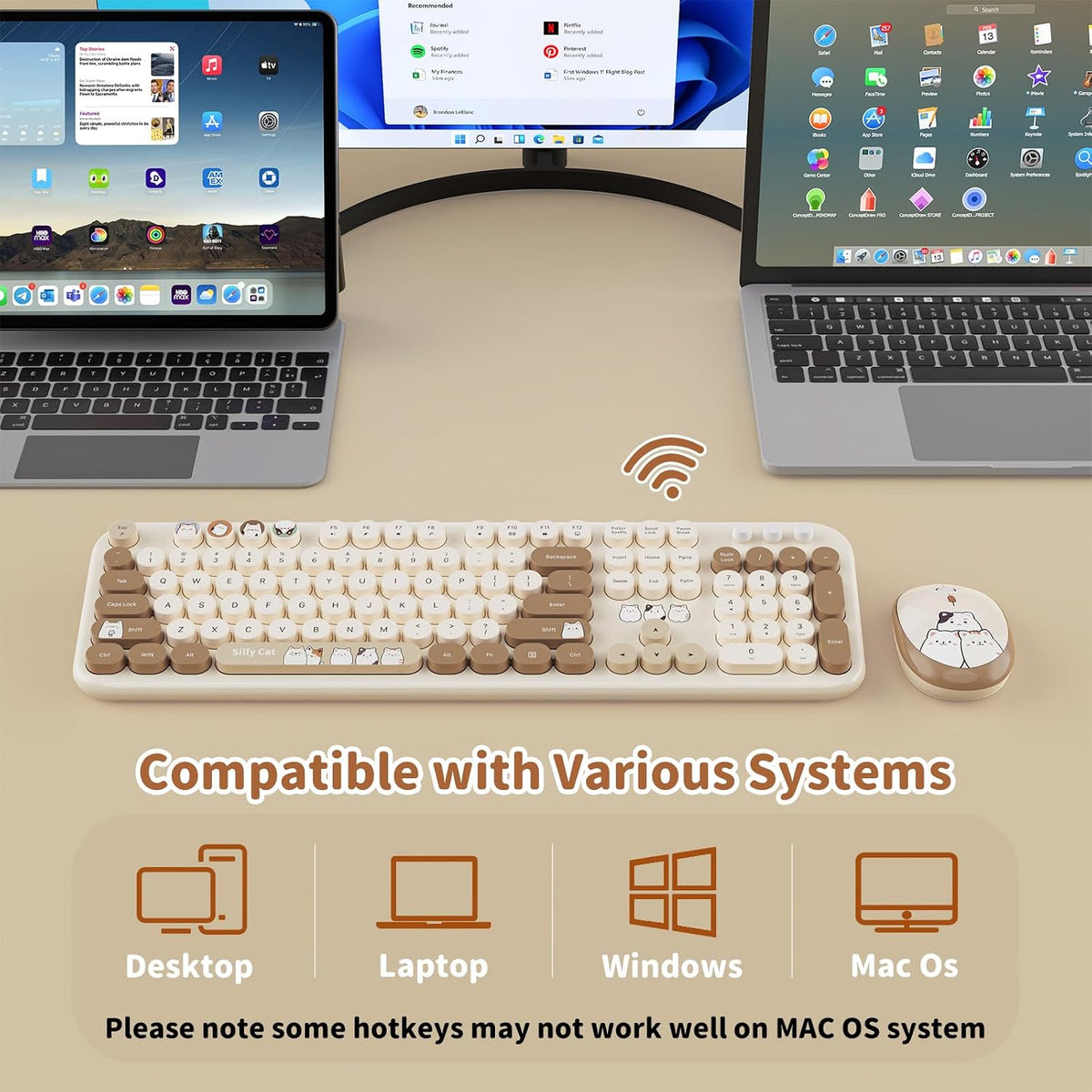 Wireless Keyboard and Mouse Combo, 2.4GHZ Typewriter Retro Full Size Keyboard...
