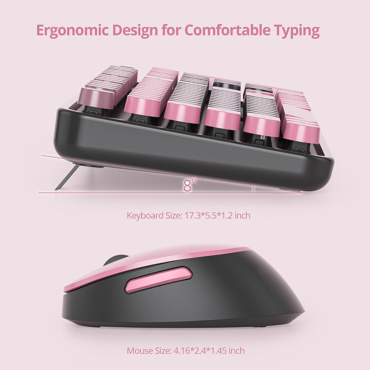 Guffercty kred Black and Pink Keyboard and Mouse Wireless, Retro Typewriter C...