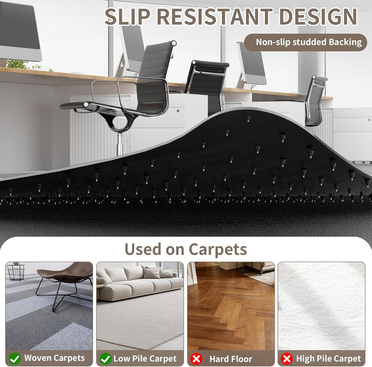 Office Chair Mat for Low Pile Carpet, 48"x60" Smooth Glide with Lip