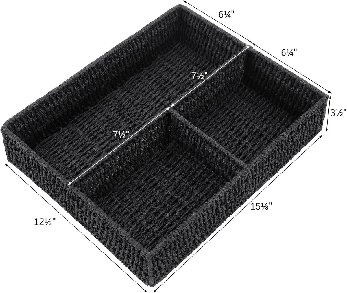 Vagusicc Wicker Divided Storage Basket, Black Wicker Baskets, Basket for Shel...