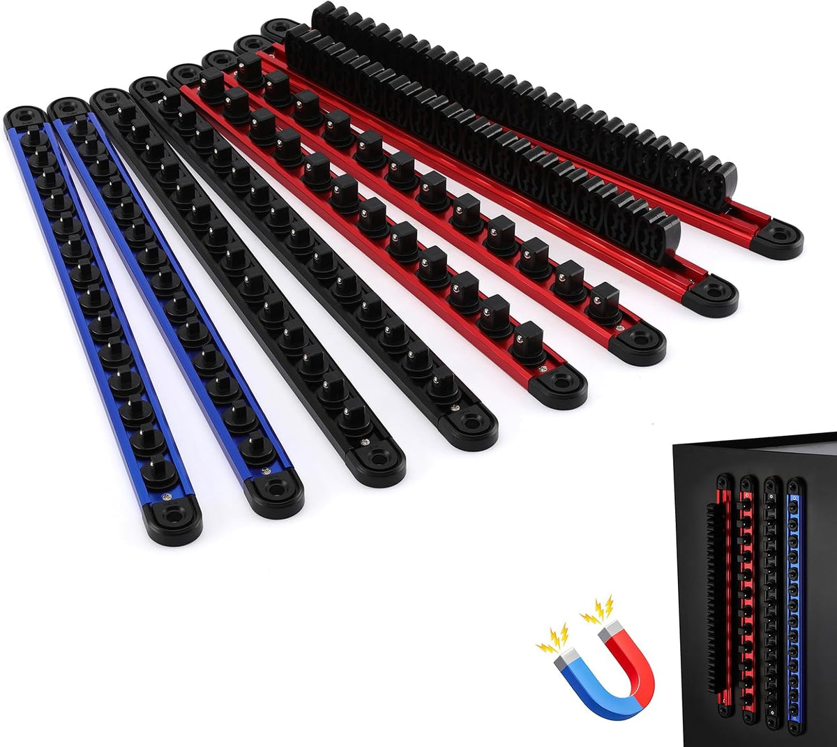 Mayouko 8-Piece Magnetic Socket Organizer and Magnetic Screwdriver Organizer ...
