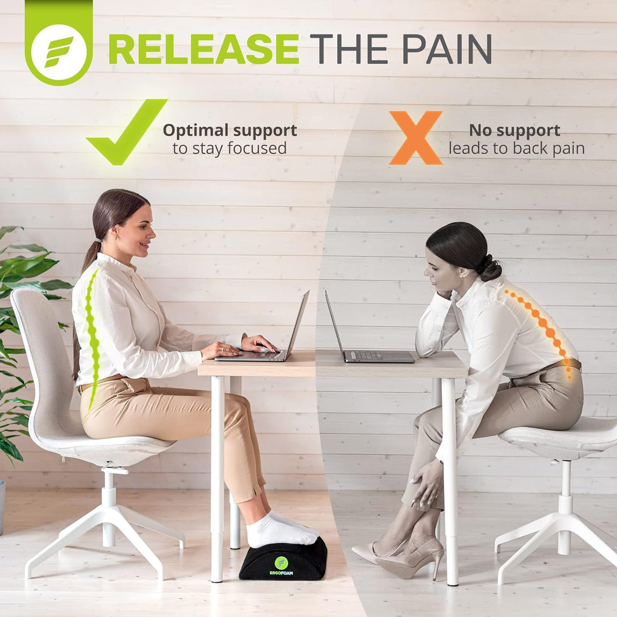 ErgoFoam Ergonomic Foot Rest Under Desk - Premium Velvet Soft Foam Footrest f...