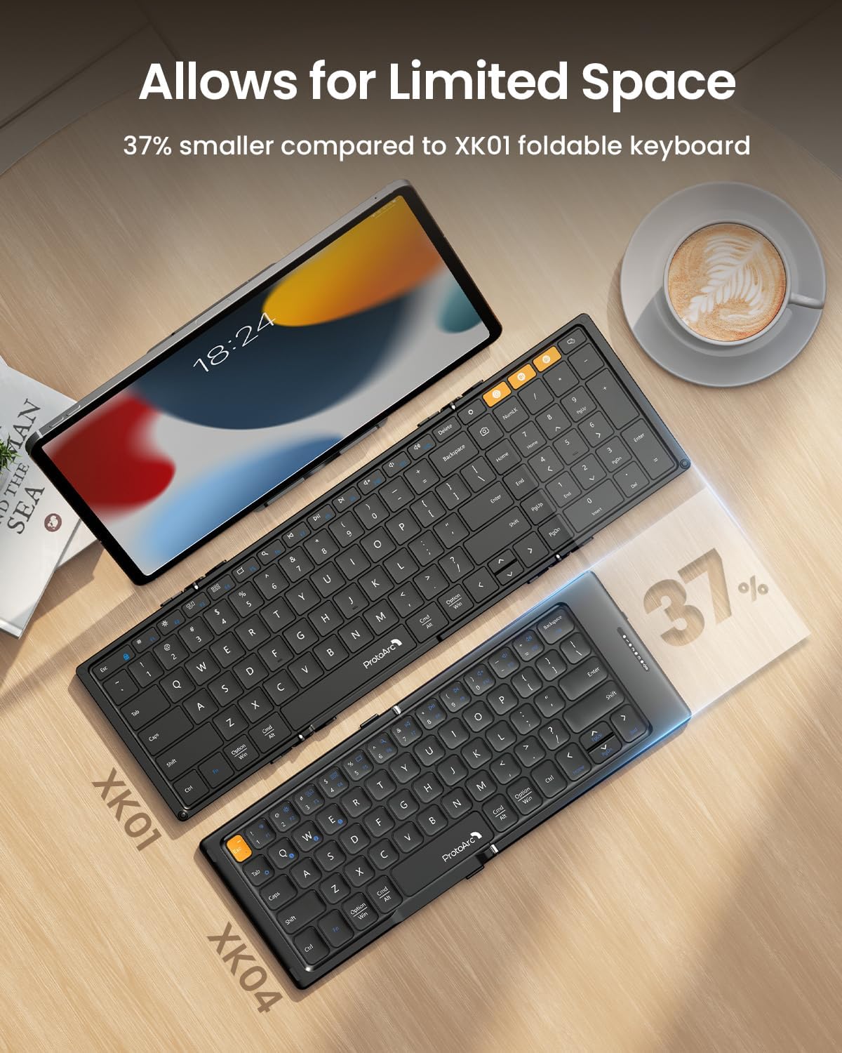 ProtoArc XK04 Foldable Compact Keyboard for Phone and Tablet, Black
