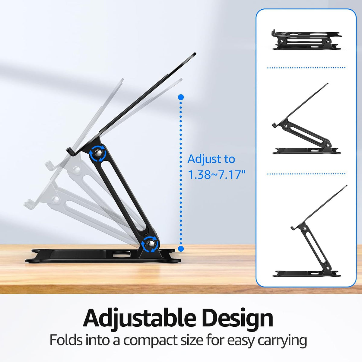 Urmust Adjustable Laptop Stand for Desk, 10-15.6โ Laptop Riser, Black