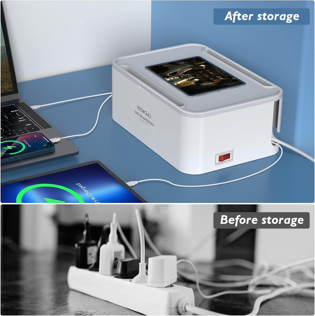 Power Strips with Cable Management Box, Surge Protector, White