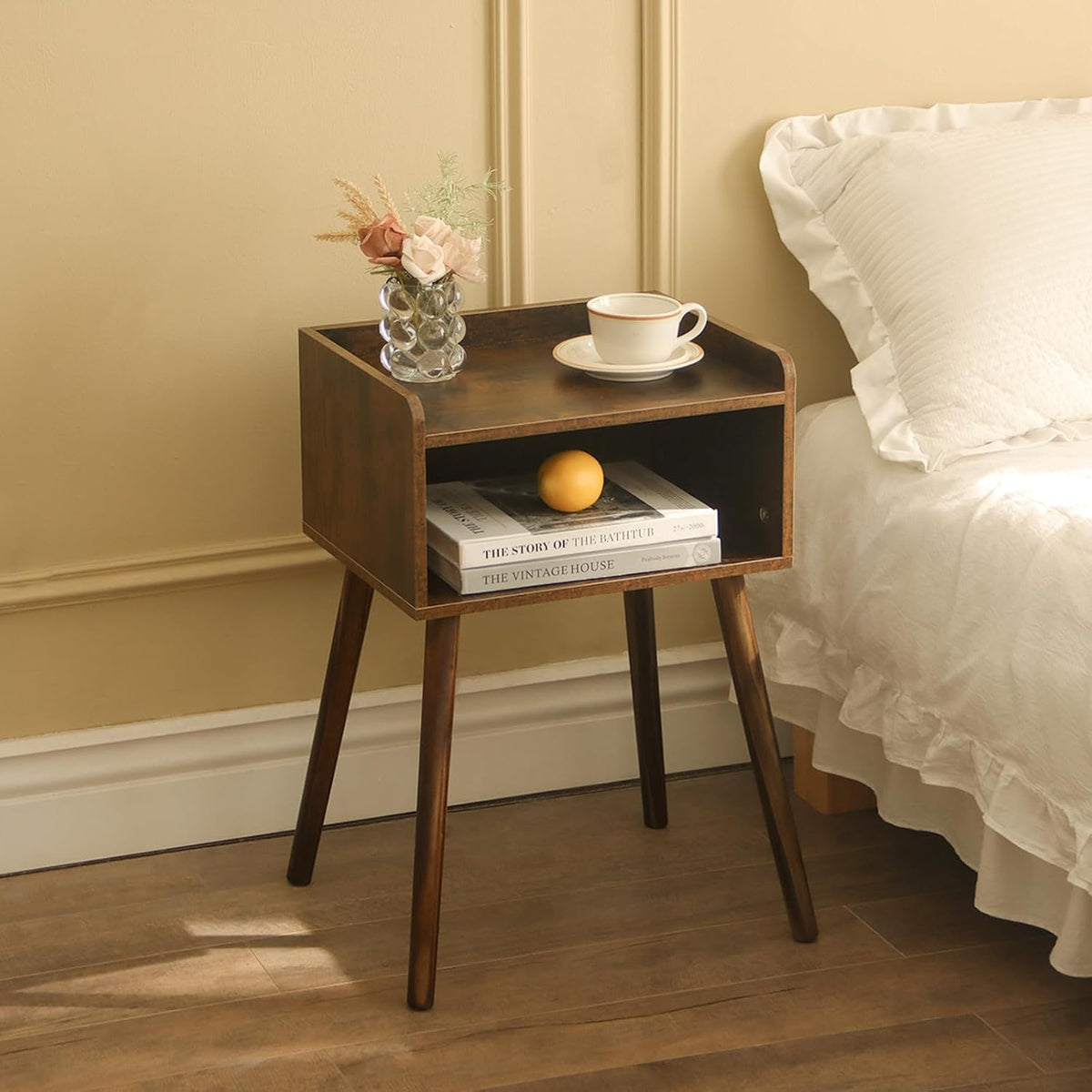 MaxSmeo Nightstand, Mid Century Modern Side Table Bedroom with Storage