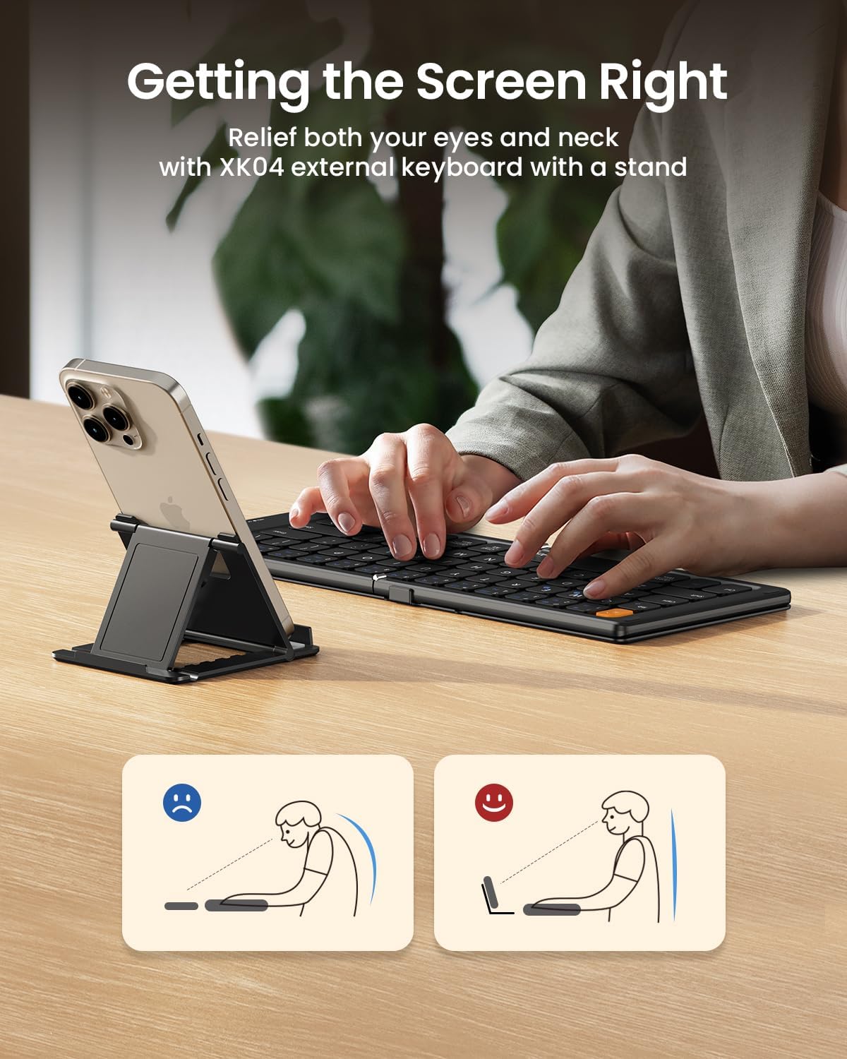 ProtoArc XK04 Foldable Compact Keyboard for Phone and Tablet, Black