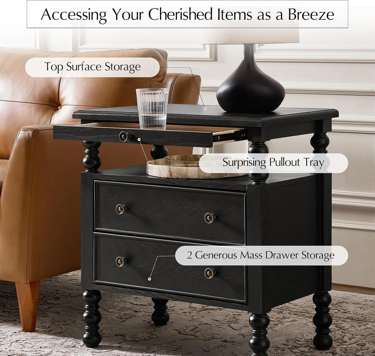 HULALA HOME 26" End Tables Set of 2 with Charging Station, Transitional ...