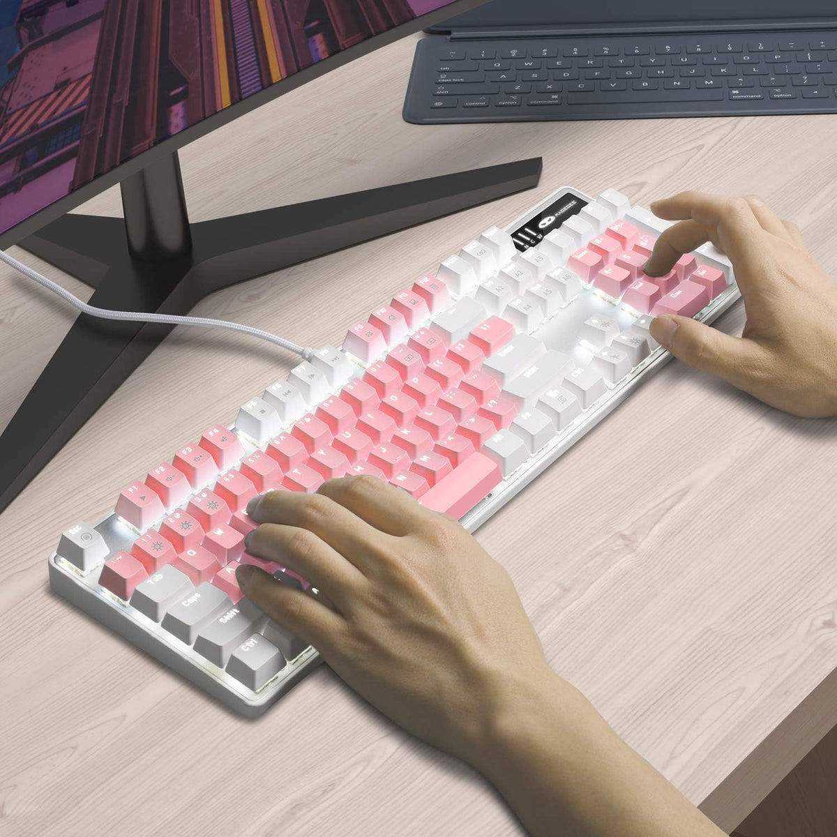 MageGee Mechanical Gaming Keyboard, New Upgraded Blue Switch 104 Keys White B...