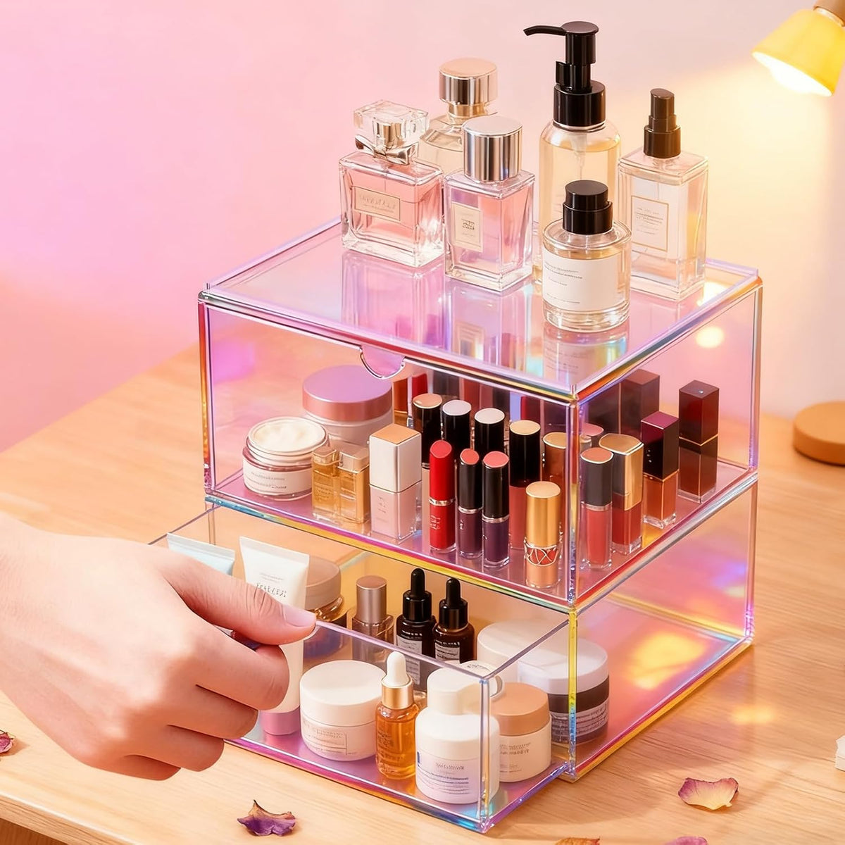 Acrylic Desk Organizer with Drawers Stackable Makeup Organizer for Vanity Off...