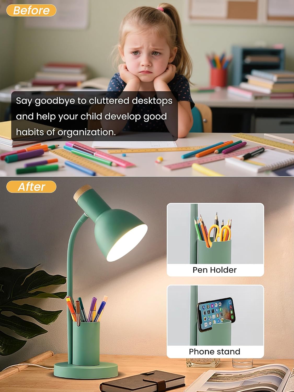 LED Desk Lamp for Home Office, Table Lamp with Pen Holder, 3 Color Modes Read...