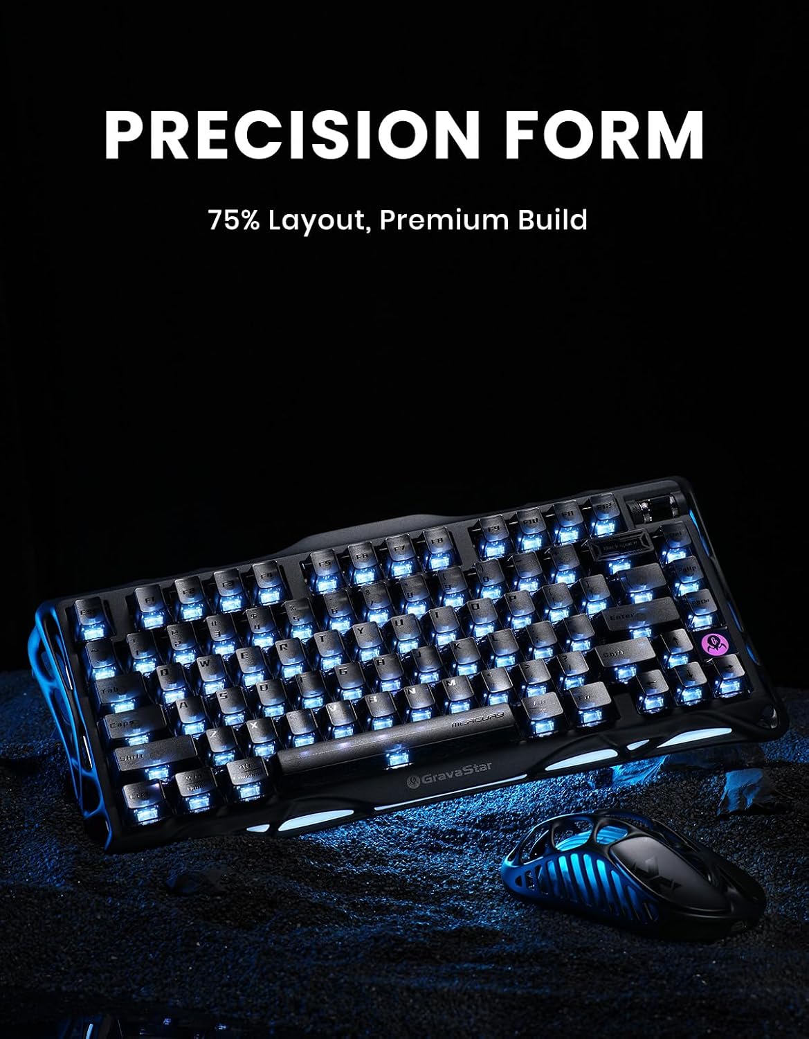 GravaStar Mercury K1 75% Wireless Mechanical Gaming Keyboard RGB Backlit
