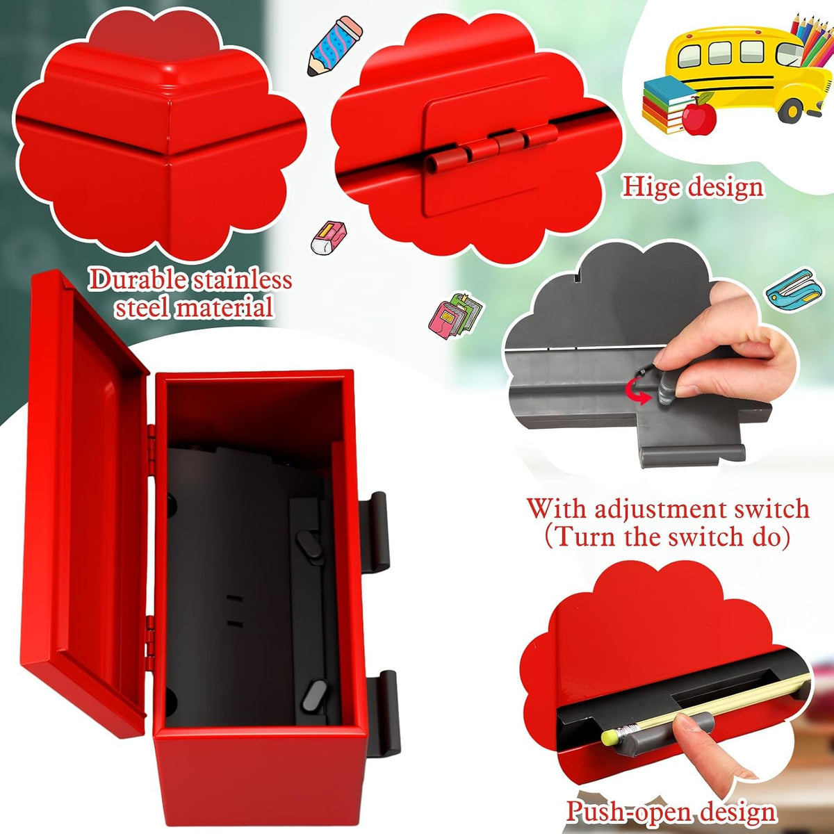 Mifoci 8 Pcs Pencil Dispenser for Classroom Stainless Steel, Red